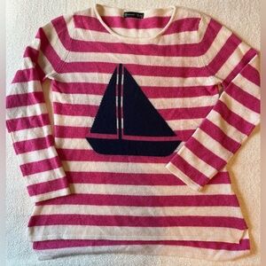 Hannah Rose Sweater, sailboat in navy blue and pink white stripes, women large